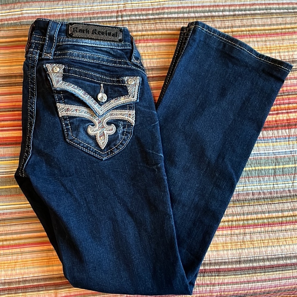 Rock Revival Boot Cut Jeans with Sequin embroidery & Rhinestone buttons